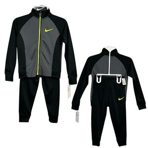 Nike Little Boys Track Suit Set Size 6 Black Gray Full Zip Jacket & Pants Outfit